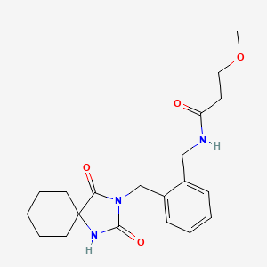 molecular formula C20H27N3O4 B7172475 N-[[2-[(2,4-dioxo-1,3-diazaspiro[4.5]decan-3-yl)methyl]phenyl]methyl]-3-methoxypropanamide 