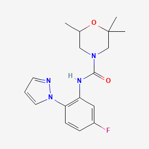 molecular formula C17H21FN4O2 B7172592 N-(5-fluoro-2-pyrazol-1-ylphenyl)-2,2,6-trimethylmorpholine-4-carboxamide 