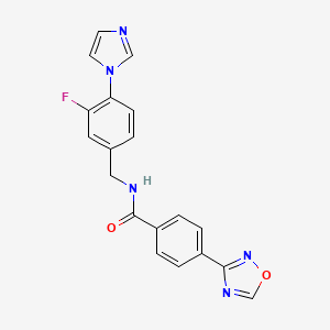 molecular formula C19H14FN5O2 B7172652 N-[(3-fluoro-4-imidazol-1-ylphenyl)methyl]-4-(1,2,4-oxadiazol-3-yl)benzamide 