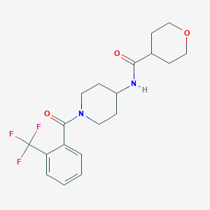 molecular formula C19H23F3N2O3 B7172779 N-[1-[2-(trifluoromethyl)benzoyl]piperidin-4-yl]oxane-4-carboxamide 