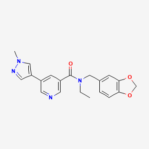 molecular formula C20H20N4O3 B7173077 N-(1,3-benzodioxol-5-ylmethyl)-N-ethyl-5-(1-methylpyrazol-4-yl)pyridine-3-carboxamide 