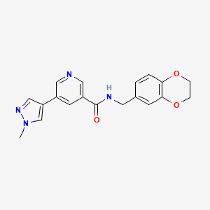 molecular formula C19H18N4O3 B7173089 N-(2,3-dihydro-1,4-benzodioxin-6-ylmethyl)-5-(1-methylpyrazol-4-yl)pyridine-3-carboxamide 