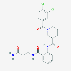 molecular formula C23H24Cl2N4O4 B7173235 N-[2-[(3-amino-3-oxopropyl)carbamoyl]phenyl]-1-(3,4-dichlorobenzoyl)piperidine-3-carboxamide 