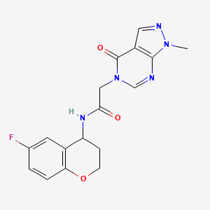 molecular formula C17H16FN5O3 B7173569 N-(6-fluoro-3,4-dihydro-2H-chromen-4-yl)-2-(1-methyl-4-oxopyrazolo[3,4-d]pyrimidin-5-yl)acetamide 