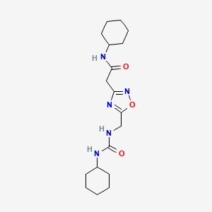 molecular formula C18H29N5O3 B7173835 N-cyclohexyl-2-[5-[(cyclohexylcarbamoylamino)methyl]-1,2,4-oxadiazol-3-yl]acetamide 
