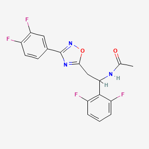 molecular formula C18H13F4N3O2 B7173898 N-[1-(2,6-difluorophenyl)-2-[3-(3,4-difluorophenyl)-1,2,4-oxadiazol-5-yl]ethyl]acetamide 