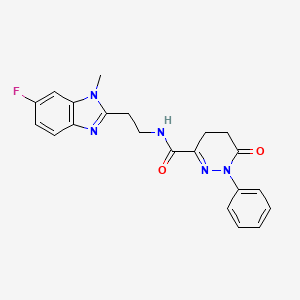 molecular formula C21H20FN5O2 B7174050 N-[2-(6-fluoro-1-methylbenzimidazol-2-yl)ethyl]-6-oxo-1-phenyl-4,5-dihydropyridazine-3-carboxamide 
