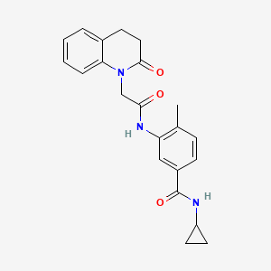 molecular formula C22H23N3O3 B7174407 N-cyclopropyl-4-methyl-3-[[2-(2-oxo-3,4-dihydroquinolin-1-yl)acetyl]amino]benzamide 