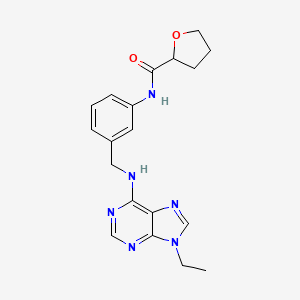 molecular formula C19H22N6O2 B7174524 N-[3-[[(9-ethylpurin-6-yl)amino]methyl]phenyl]oxolane-2-carboxamide 