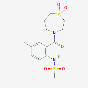 molecular formula C14H20N2O5S2 B7174713 N-[2-(1,1-dioxo-1,4-thiazepane-4-carbonyl)-4-methylphenyl]methanesulfonamide 