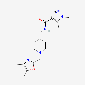 molecular formula C19H29N5O2 B7174801 N-[[1-[(4,5-dimethyl-1,3-oxazol-2-yl)methyl]piperidin-4-yl]methyl]-1,3,5-trimethylpyrazole-4-carboxamide 