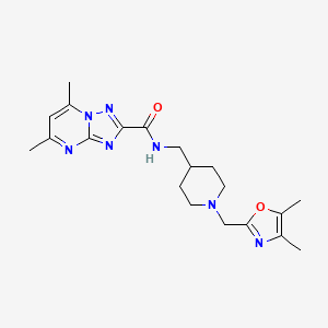 molecular formula C20H27N7O2 B7174812 N-[[1-[(4,5-dimethyl-1,3-oxazol-2-yl)methyl]piperidin-4-yl]methyl]-5,7-dimethyl-[1,2,4]triazolo[1,5-a]pyrimidine-2-carboxamide 