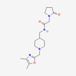 molecular formula C18H28N4O3 B7174815 N-[[1-[(4,5-dimethyl-1,3-oxazol-2-yl)methyl]piperidin-4-yl]methyl]-2-(2-oxopyrrolidin-1-yl)acetamide 