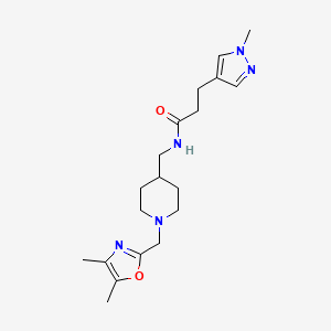 molecular formula C19H29N5O2 B7174823 N-[[1-[(4,5-dimethyl-1,3-oxazol-2-yl)methyl]piperidin-4-yl]methyl]-3-(1-methylpyrazol-4-yl)propanamide 