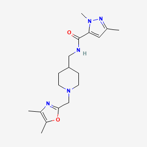 molecular formula C18H27N5O2 B7174861 N-[[1-[(4,5-dimethyl-1,3-oxazol-2-yl)methyl]piperidin-4-yl]methyl]-2,5-dimethylpyrazole-3-carboxamide 