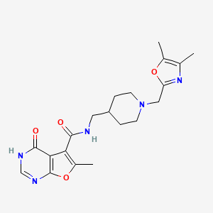 molecular formula C20H25N5O4 B7174909 N-[[1-[(4,5-dimethyl-1,3-oxazol-2-yl)methyl]piperidin-4-yl]methyl]-6-methyl-4-oxo-3H-furo[2,3-d]pyrimidine-5-carboxamide 