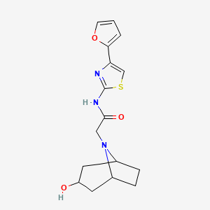 molecular formula C16H19N3O3S B7175017 N-[4-(furan-2-yl)-1,3-thiazol-2-yl]-2-(3-hydroxy-8-azabicyclo[3.2.1]octan-8-yl)acetamide 