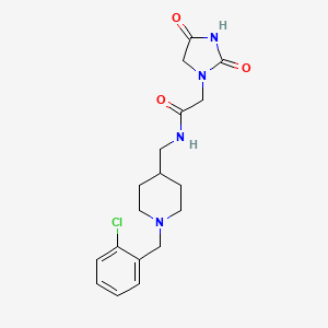 molecular formula C18H23ClN4O3 B7175197 N-[[1-[(2-chlorophenyl)methyl]piperidin-4-yl]methyl]-2-(2,4-dioxoimidazolidin-1-yl)acetamide 