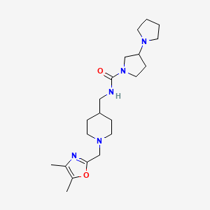 molecular formula C21H35N5O2 B7175362 N-[[1-[(4,5-dimethyl-1,3-oxazol-2-yl)methyl]piperidin-4-yl]methyl]-3-pyrrolidin-1-ylpyrrolidine-1-carboxamide 