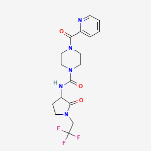molecular formula C17H20F3N5O3 B7175471 N-[2-oxo-1-(2,2,2-trifluoroethyl)pyrrolidin-3-yl]-4-(pyridine-2-carbonyl)piperazine-1-carboxamide 