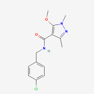 molecular formula C14H16ClN3O2 B7175665 N-[(4-chlorophenyl)methyl]-5-methoxy-1,3-dimethylpyrazole-4-carboxamide 