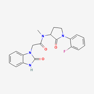 molecular formula C20H19FN4O3 B7175701 N-[1-(2-fluorophenyl)-2-oxopyrrolidin-3-yl]-N-methyl-2-(2-oxo-3H-benzimidazol-1-yl)acetamide 