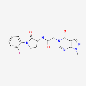 molecular formula C19H19FN6O3 B7175708 N-[1-(2-fluorophenyl)-2-oxopyrrolidin-3-yl]-N-methyl-2-(1-methyl-4-oxopyrazolo[3,4-d]pyrimidin-5-yl)acetamide 