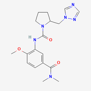 molecular formula C18H24N6O3 B7175816 N-[5-(dimethylcarbamoyl)-2-methoxyphenyl]-2-(1,2,4-triazol-1-ylmethyl)pyrrolidine-1-carboxamide 