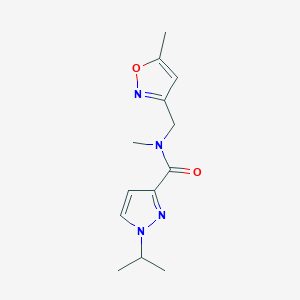 molecular formula C13H18N4O2 B7176203 N-methyl-N-[(5-methyl-1,2-oxazol-3-yl)methyl]-1-propan-2-ylpyrazole-3-carboxamide 