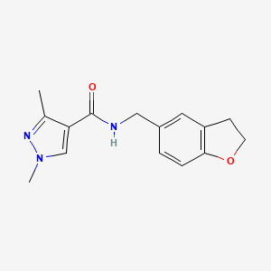 molecular formula C15H17N3O2 B7176344 N-(2,3-dihydro-1-benzofuran-5-ylmethyl)-1,3-dimethylpyrazole-4-carboxamide 