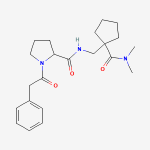 molecular formula C22H31N3O3 B7176559 N-[[1-(dimethylcarbamoyl)cyclopentyl]methyl]-1-(2-phenylacetyl)pyrrolidine-2-carboxamide 