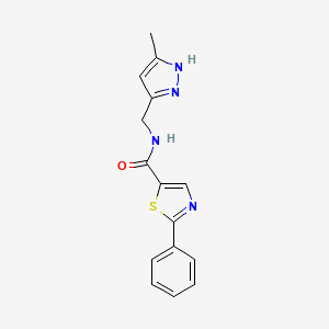 molecular formula C15H14N4OS B7176703 N-[(5-methyl-1H-pyrazol-3-yl)methyl]-2-phenyl-1,3-thiazole-5-carboxamide 