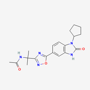 molecular formula C19H23N5O3 B7176859 N-[2-[5-(1-cyclopentyl-2-oxo-3H-benzimidazol-5-yl)-1,2,4-oxadiazol-3-yl]propan-2-yl]acetamide 