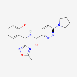 molecular formula C20H22N6O3 B7176926 N-[(2-methoxyphenyl)-(5-methyl-1,2,4-oxadiazol-3-yl)methyl]-6-pyrrolidin-1-ylpyridazine-3-carboxamide 