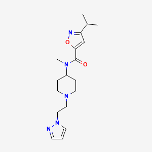 molecular formula C18H27N5O2 B7176949 N-methyl-3-propan-2-yl-N-[1-(2-pyrazol-1-ylethyl)piperidin-4-yl]-1,2-oxazole-5-carboxamide 