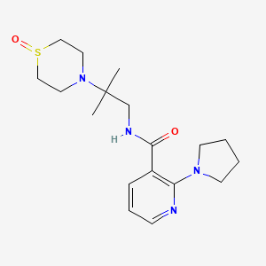 molecular formula C18H28N4O2S B7177190 N-[2-methyl-2-(1-oxo-1,4-thiazinan-4-yl)propyl]-2-pyrrolidin-1-ylpyridine-3-carboxamide 