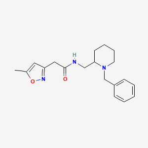 molecular formula C19H25N3O2 B7177229 N-[(1-benzylpiperidin-2-yl)methyl]-2-(5-methyl-1,2-oxazol-3-yl)acetamide 