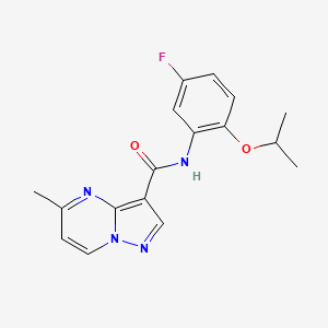 molecular formula C17H17FN4O2 B7177345 N-(5-fluoro-2-propan-2-yloxyphenyl)-5-methylpyrazolo[1,5-a]pyrimidine-3-carboxamide 