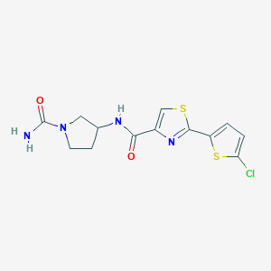 molecular formula C13H13ClN4O2S2 B7177522 N-(1-carbamoylpyrrolidin-3-yl)-2-(5-chlorothiophen-2-yl)-1,3-thiazole-4-carboxamide 