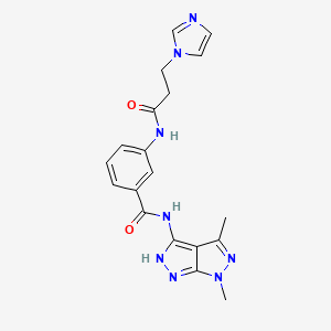 molecular formula C19H20N8O2 B7177689 N-(4,6-dimethyl-2H-pyrazolo[3,4-c]pyrazol-3-yl)-3-(3-imidazol-1-ylpropanoylamino)benzamide 