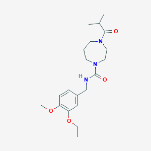 molecular formula C20H31N3O4 B7177743 N-[(3-ethoxy-4-methoxyphenyl)methyl]-4-(2-methylpropanoyl)-1,4-diazepane-1-carboxamide 