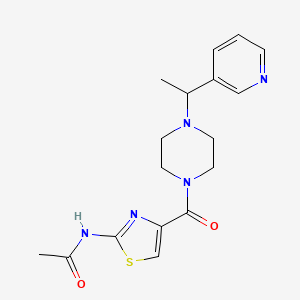 molecular formula C17H21N5O2S B7178026 N-[4-[4-(1-pyridin-3-ylethyl)piperazine-1-carbonyl]-1,3-thiazol-2-yl]acetamide 