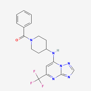 molecular formula C18H17F3N6O B7178043 Phenyl-[4-[[5-(trifluoromethyl)-[1,2,4]triazolo[1,5-a]pyrimidin-7-yl]amino]piperidin-1-yl]methanone 