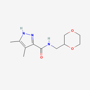 molecular formula C11H17N3O3 B7178390 N-(1,4-dioxan-2-ylmethyl)-4,5-dimethyl-1H-pyrazole-3-carboxamide 