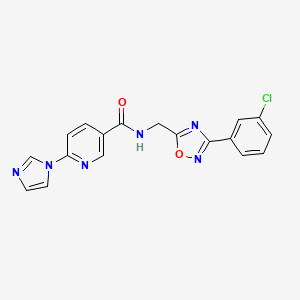 molecular formula C18H13ClN6O2 B7178469 N-[[3-(3-chlorophenyl)-1,2,4-oxadiazol-5-yl]methyl]-6-imidazol-1-ylpyridine-3-carboxamide 