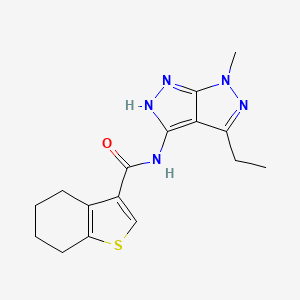 molecular formula C16H19N5OS B7178602 N-(4-ethyl-6-methyl-2H-pyrazolo[3,4-c]pyrazol-3-yl)-4,5,6,7-tetrahydro-1-benzothiophene-3-carboxamide 