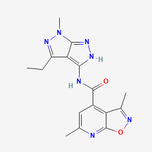 molecular formula C16H17N7O2 B7178607 N-(4-ethyl-6-methyl-2H-pyrazolo[3,4-c]pyrazol-3-yl)-3,6-dimethyl-[1,2]oxazolo[5,4-b]pyridine-4-carboxamide 