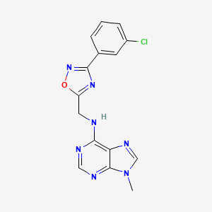 molecular formula C15H12ClN7O B7178629 N-[[3-(3-chlorophenyl)-1,2,4-oxadiazol-5-yl]methyl]-9-methylpurin-6-amine 