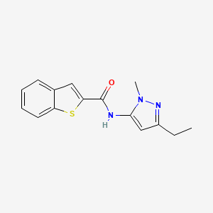 molecular formula C15H15N3OS B7178852 N-(5-ethyl-2-methylpyrazol-3-yl)-1-benzothiophene-2-carboxamide 