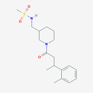molecular formula C18H28N2O3S B7178910 N-[[1-[3-(2-methylphenyl)butanoyl]piperidin-3-yl]methyl]methanesulfonamide 
